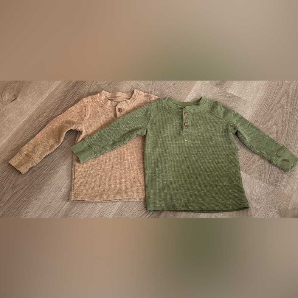 Jumping Beans Baby 2-Piece Long Sleeve Henley Shirt Set Green & Tan 12M